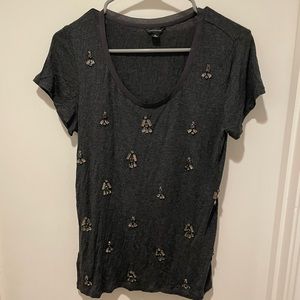 Ann Taylor Grey Short Sleeve Crewneck Bejeweled Tee Shirt Blouse